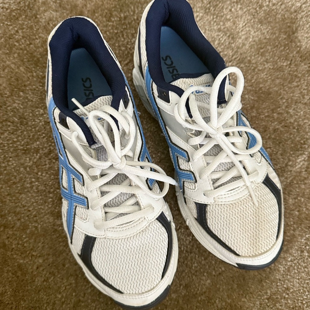 ASICS White and Light Blue Athletic Shoes